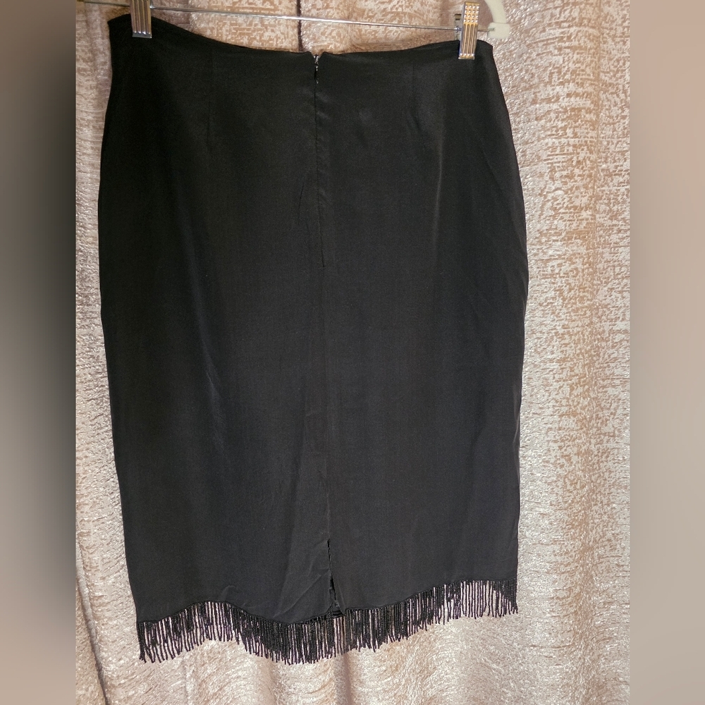 Clio Black Pencil Skirt with Vibrant Floral Embroidery And Fringe - Picture 2 of 6